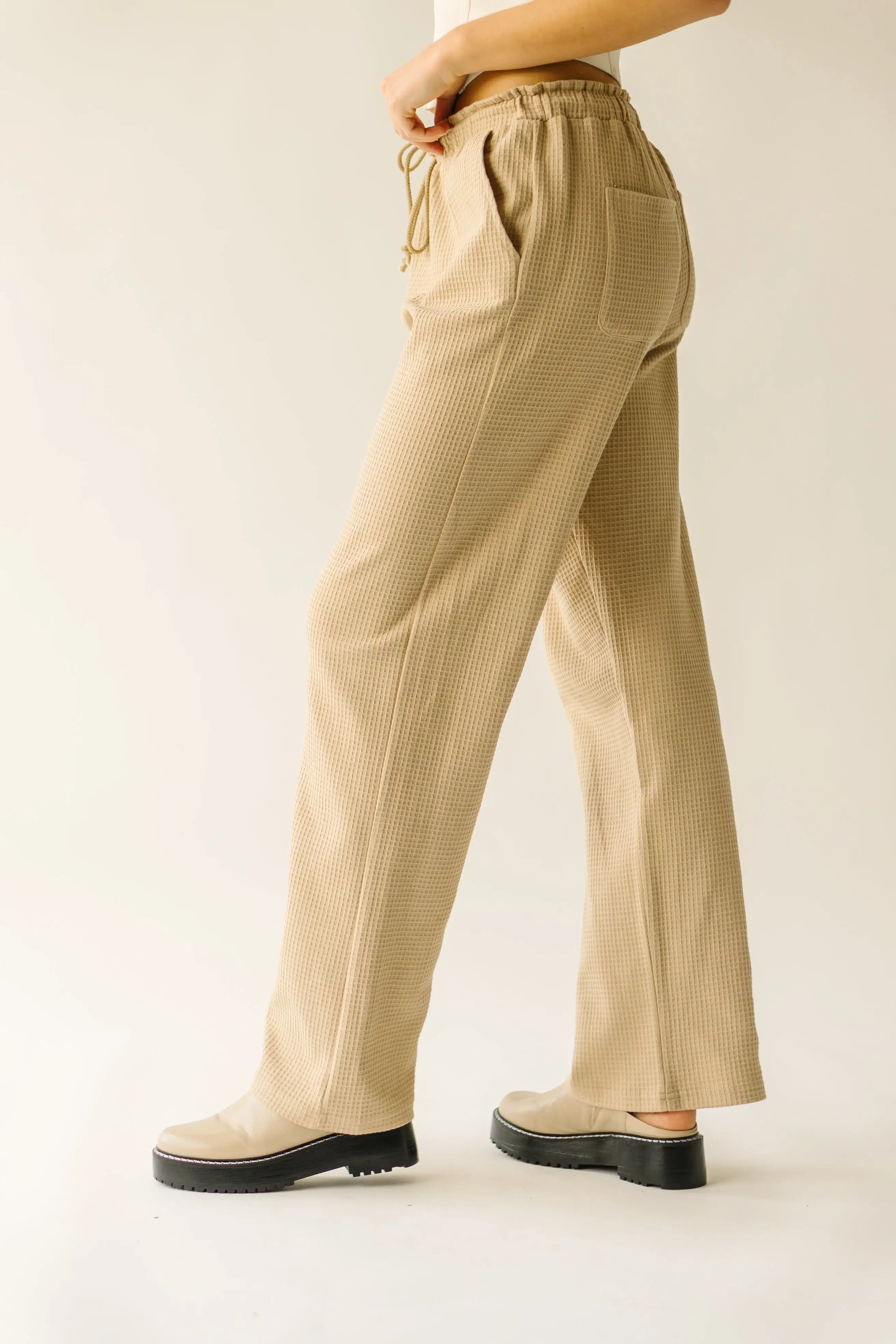 The Bandon Cotton Waffle Knit Pant in Taupe