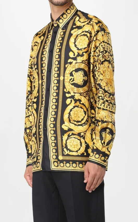 VERSACE  |Flower Patterns Silk Long Sleeves Logo Luxury Shirts