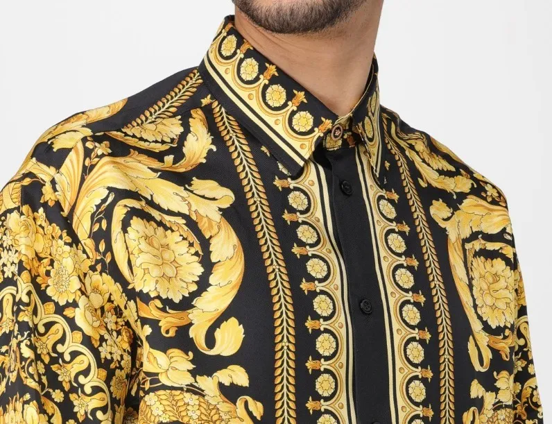 VERSACE  |Flower Patterns Silk Long Sleeves Logo Luxury Shirts