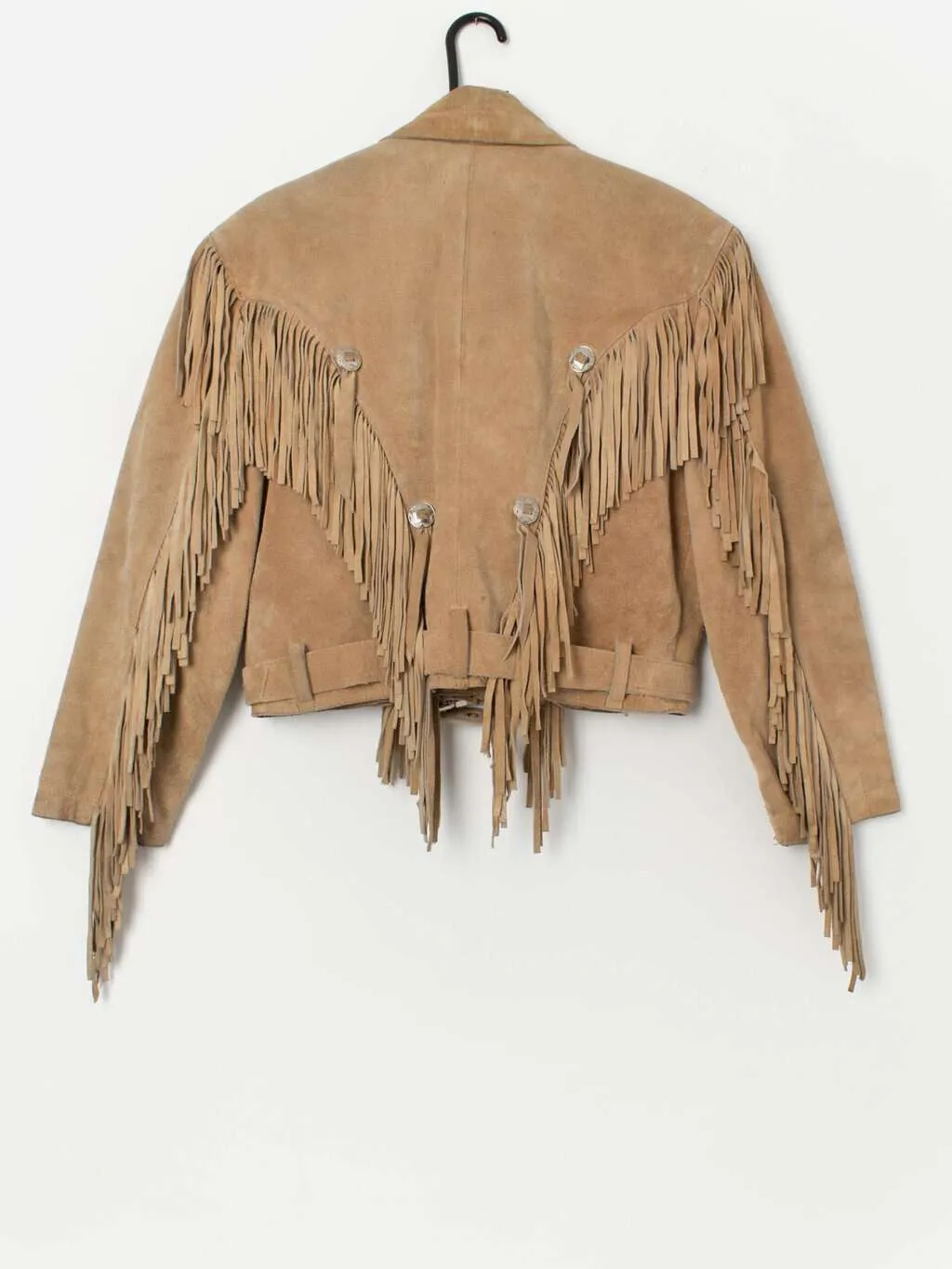 Vintage suede western jacket with hand painted collar and fringe detail – Small / Medium