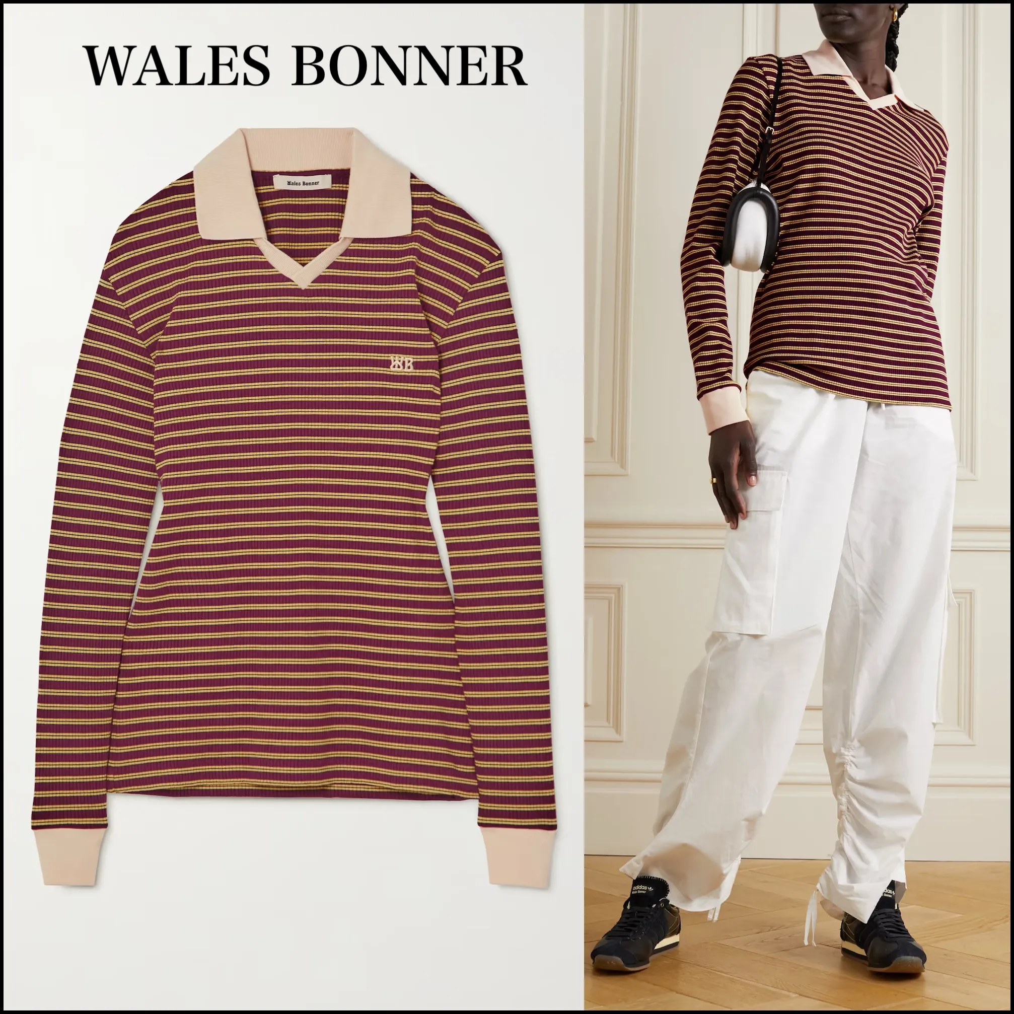 WALES BONNER  |Stripes V-Neck Long Sleeves Logo V-neck & Crew neck