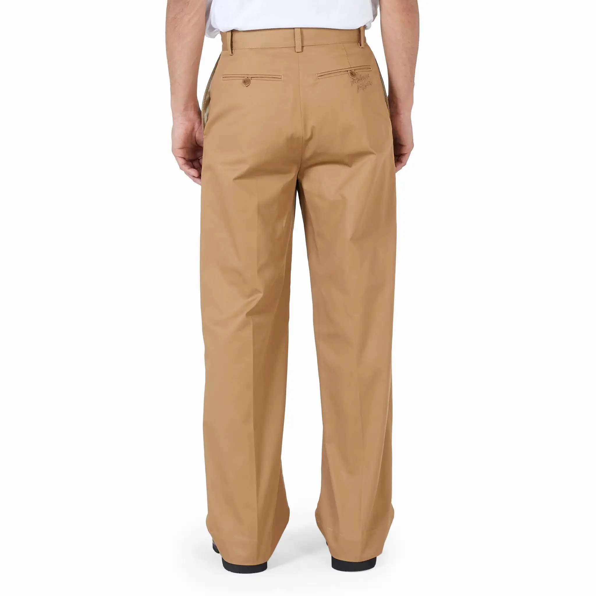 Wide Leg Chino Pant in Cotton Gabardine with Logo Beige