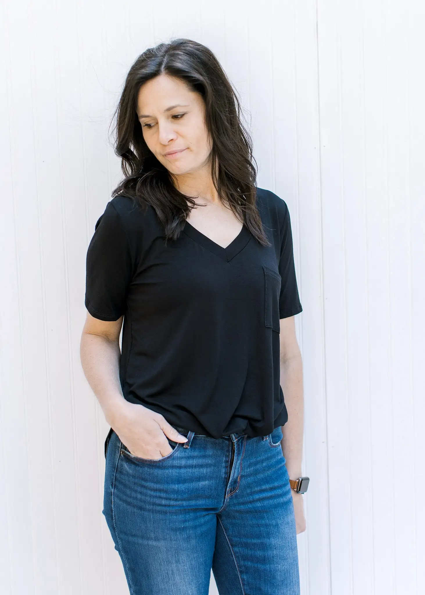 X Back to Basics V-Neck Tee in Black