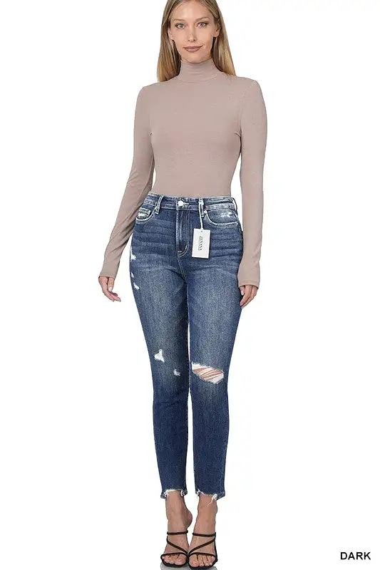 ZENANA DISTRESSED HEM ANKLE SKINNY JEANS